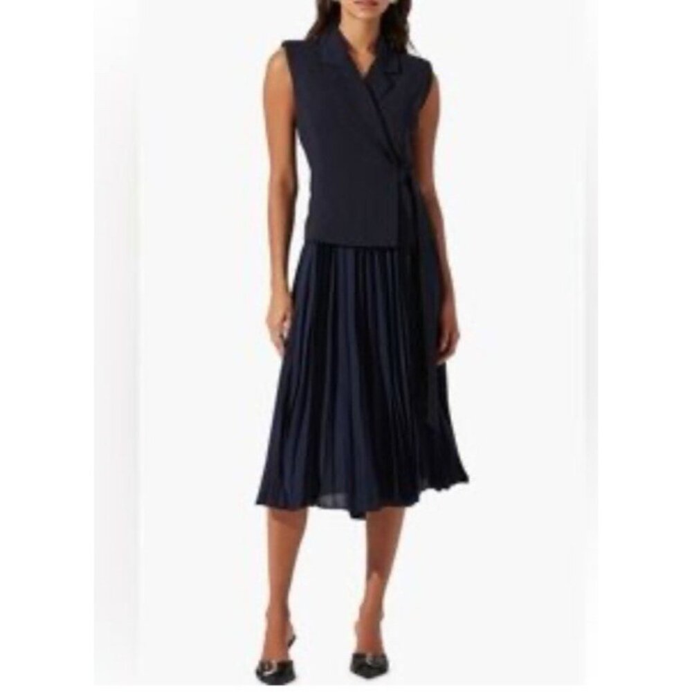 ASTR Navy Blue Pleated Long Blazer Midi Dress XS Extra Small NEW